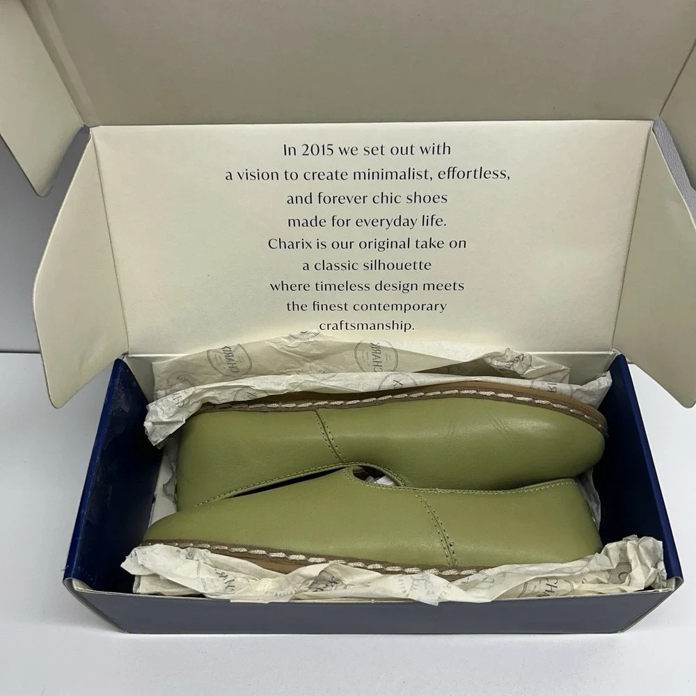 Charix Shoes Women's Pistachio Slip-On Leather Flats Size EU 39.5 US 9 Casual